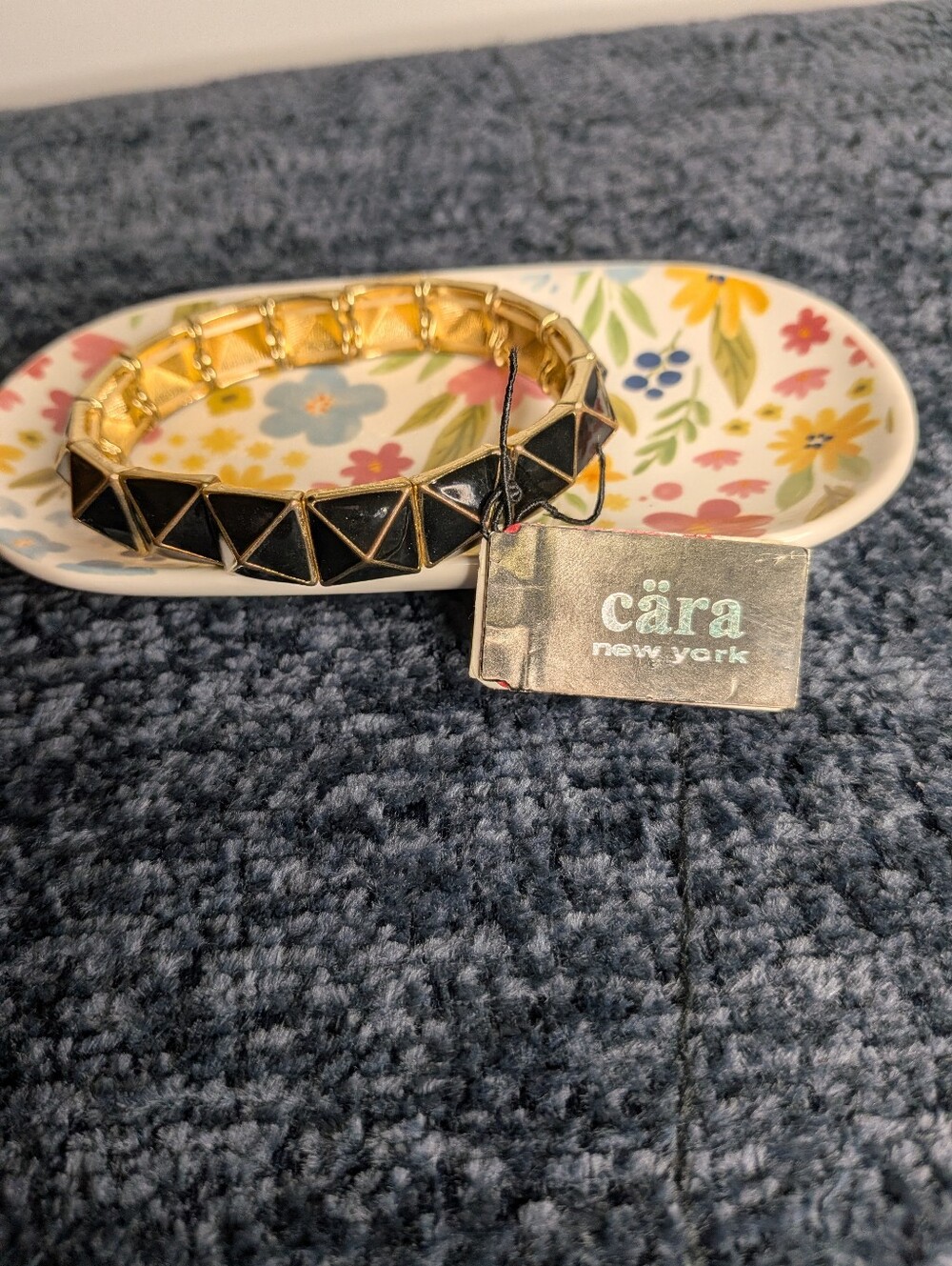 Cara NY Chunky Gold & Black Textured Statement Stretch Bracelet